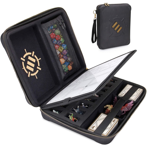 ENHANCE Tabletop RPG Organizer Case - DnD Organizer with Built-in Character Sheet Holder and Erasable Scribe Panel, Dice Rolling Area, Removable Pen
