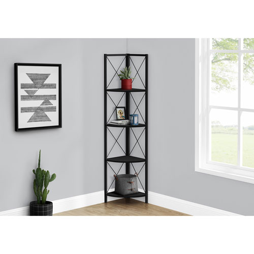 Monarch Specialties 60" 4-Shelf Metal Corner Bookcase - Black