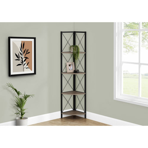 Monarch Specialties 60" 4-Shelf Metal Corner Bookcase - Dark Taupe