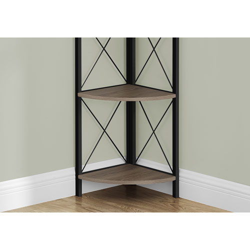 Monarch Specialties 60" 4-Shelf Metal Corner Bookcase - Dark Taupe