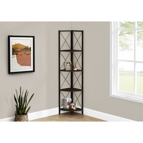 Monarch Specialties 60" 4-Shelf Metal Corner Bookcase - Espresso