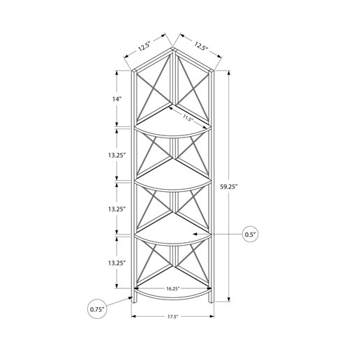 Monarch Specialties 60" 4-Shelf Metal Corner Bookcase - Espresso