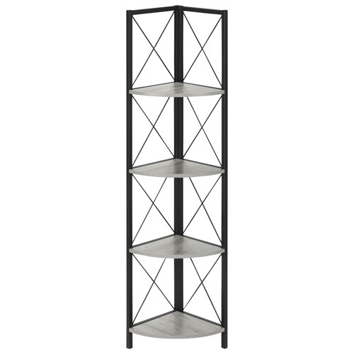 Monarch Specialties 60" 4-Shelf Metal Corner Bookcase - Grey