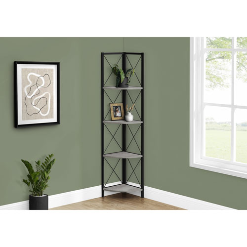 Monarch Specialties 60" 4-Shelf Metal Corner Bookcase - Grey
