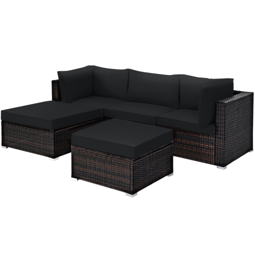 TOPBUY  5-Piece Outdoor Patio Sectional Rattan Wicker Sofa Set W/ Cushion