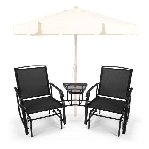 TOPBUY  Patiojoy Patio Double Rocking Chair Outdoor 2-Seat Swing Glider Chair W/ Center Table & Umbrella Hole Black/brown/turquoise