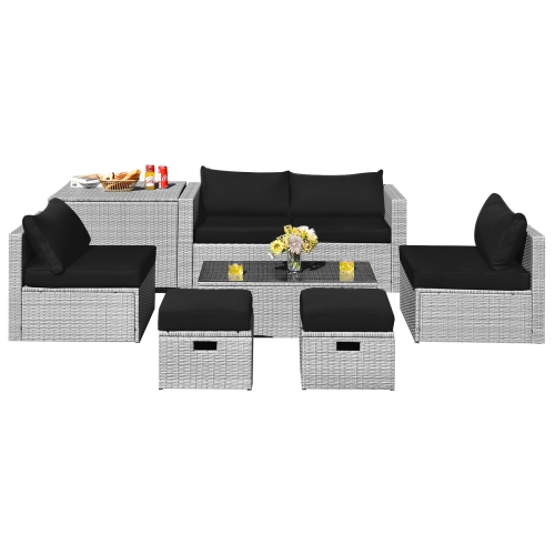 Patiojoy 8 Pieces All-Weather PE Rattan Patio Furniture Set Outdoor Space-Saving Sectional Sofa Set with Storage Box