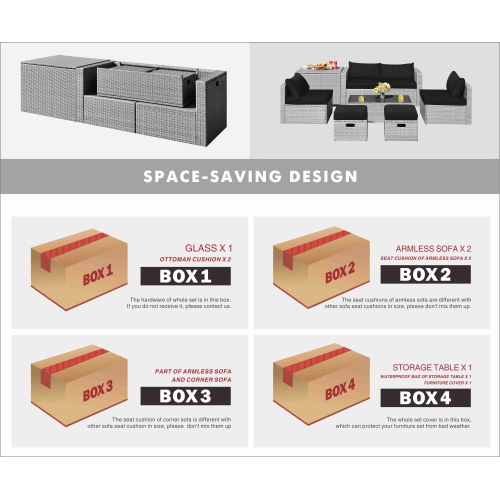 Patiojoy 8 Pieces All-Weather PE Rattan Patio Furniture Set Outdoor Space-Saving Sectional Sofa Set with Storage Box