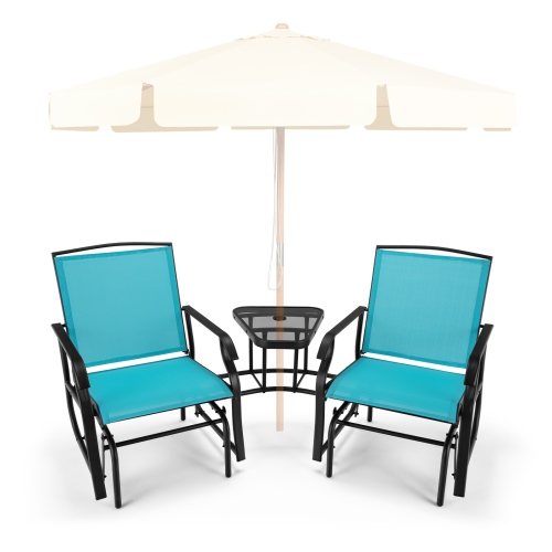 TOPBUY  Patiojoy Patio Double Rocking Chair Outdoor 2-Seat Swing Glider Chair W/ Center Table & Umbrella Hole Black/brown/turquoise