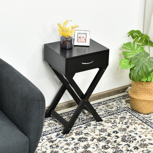 Topbuy Modern Versatile Nightstand X-shape Wooden End Table with Drawer Accent Side Table for Bedroom Black/White