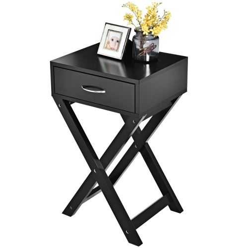 Topbuy Modern Versatile Nightstand X-shape Wooden End Table with Drawer Accent Side Table for Bedroom Black/White