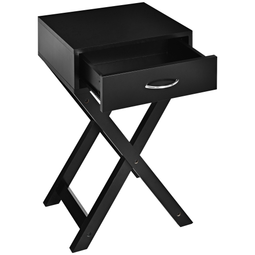 TOPBUY  2PCs Modern Versatile Nightstand X-Shape Wooden End Table With Drawer Accent Side Table for Bedroom Black/white