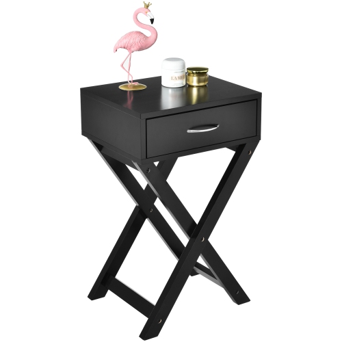 Topbuy 2PCS Modern Versatile Nightstand X-shape Wooden End Table with Drawer Accent Side Table for Bedroom Black/White