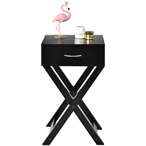 Topbuy 2PCS Modern Versatile Nightstand X-shape Wooden End Table with Drawer Accent Side Table for Bedroom Black/White