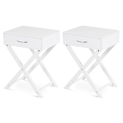 TOPBUY  2PCs Modern Versatile Nightstand X-Shape Wooden End Table With Drawer Accent Side Table for Bedroom Black/white