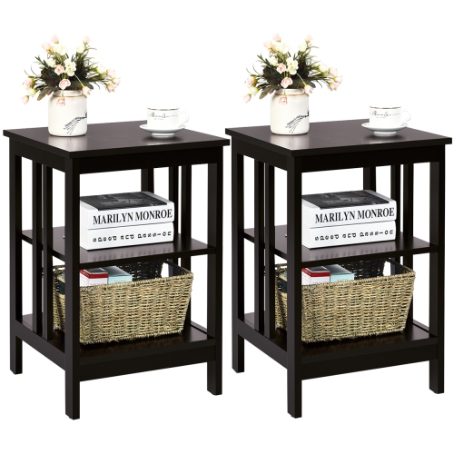 TOPBUY  2PCs 3-Tier Side Table Nightstand Sofa End Table Storage Display Shelf