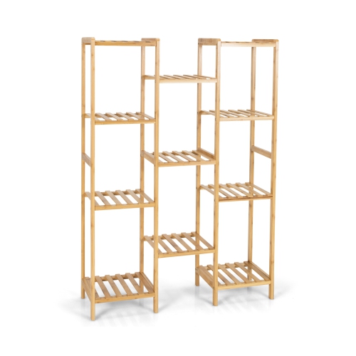 Topbuy 11 Tiers Bamboo Plant Stand for Indoor Plants Multiple Utility Shelf Free Standing Storage Rack Pot Holder