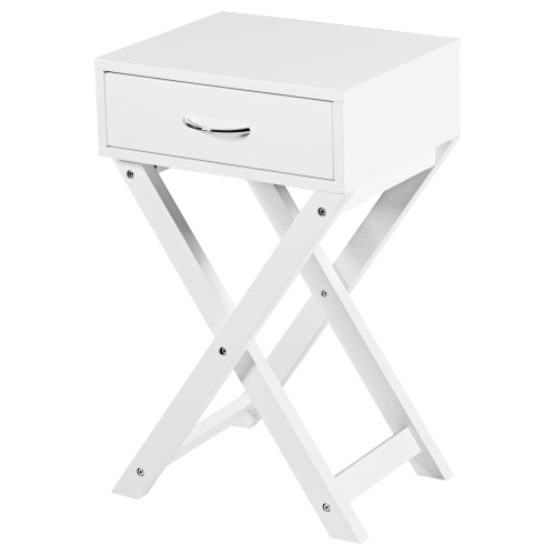 TOPBUY  Modern Versatile Nightstand X-Shape Wooden End Table With Drawer Accent Side Table for Bedroom Black/white