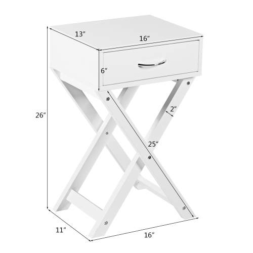 Topbuy Modern Versatile Nightstand X-shape Wooden End Table with Drawer Accent Side Table for Bedroom Black/White