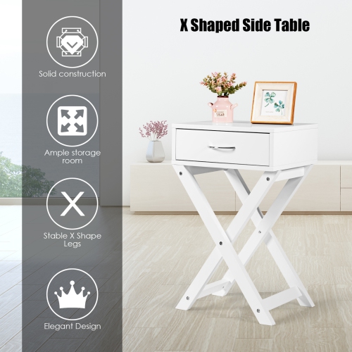 Topbuy Modern Versatile Nightstand X-shape Wooden End Table with Drawer Accent Side Table for Bedroom Black/White