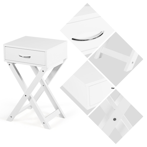 Topbuy Modern Versatile Nightstand X-shape Wooden End Table with Drawer Accent Side Table for Bedroom Black/White
