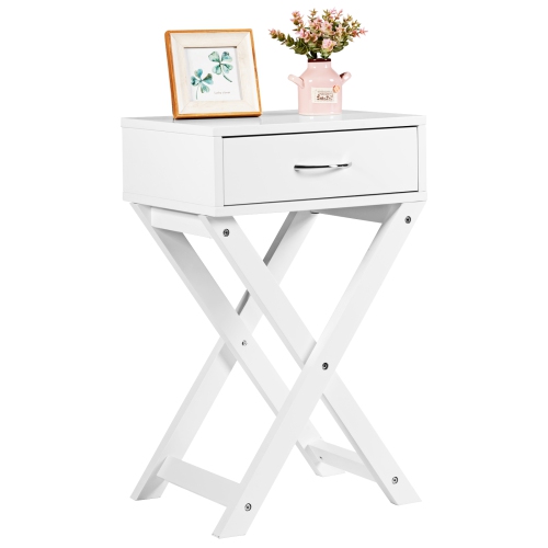 Topbuy Modern Versatile Nightstand X-shape Wooden End Table with Drawer Accent Side Table for Bedroom Black/White