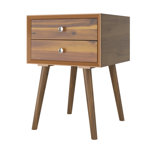 Topbuy Wooden Nightstand with 2 Storage Drawers Accent End Side Table for Bedroom&Living room