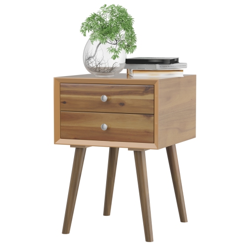 Topbuy Wooden Nightstand with 2 Storage Drawers Accent End Side Table for Bedroom&Living room