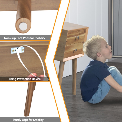 Topbuy Wooden Nightstand with 2 Storage Drawers Accent End Side Table for Bedroom&Living room