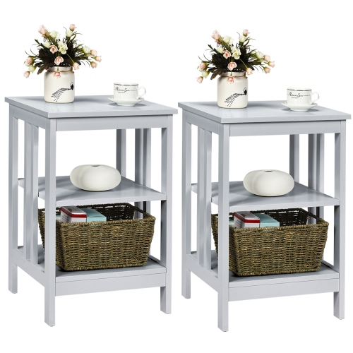 TOPBUY  2PCs 3-Tier Side Table Nightstand Sofa End Table Storage Display Shelf