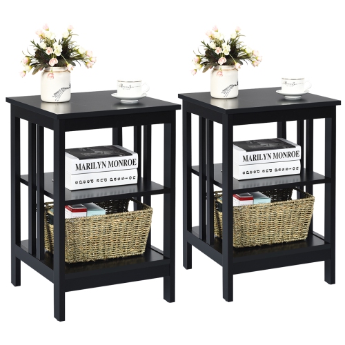 TOPBUY  2PCs 3-Tier Side Table Nightstand Sofa End Table Storage Display Shelf