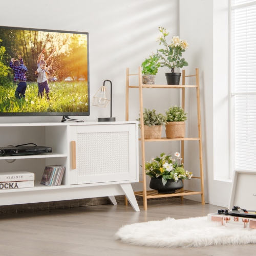 TopBuy – Support à plante en bambou 3 Tiers pour plantes d’intérieur, plusieurs tablettes utilitaires, support à pot de rangement autonome