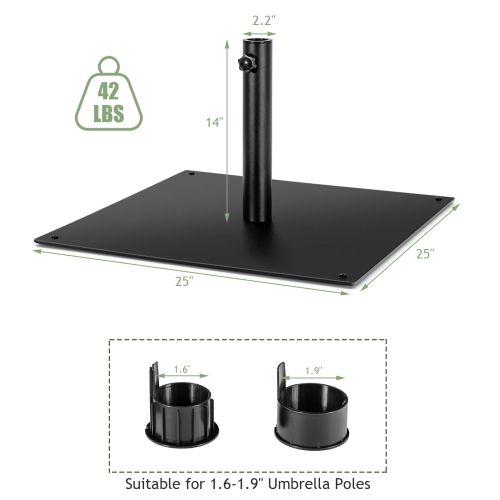 Topbuy 42 LBS Patio Umbrella Base, Heavy Duty 25" Umbrella Stand, Square Umbrella Base w/4 Anti-slip Pads