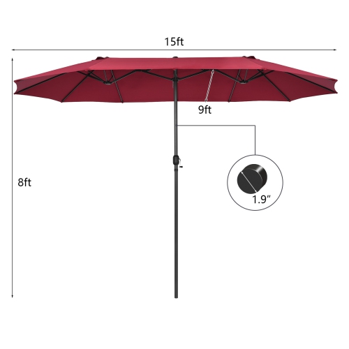 Patiojoy 15FT Double-Sided Twin Patio Umbrella with Base Extra-Large Market Umbrella for Outdoor Beige/Coffee/Wine/Blue/Navy/Orange/Turquoise