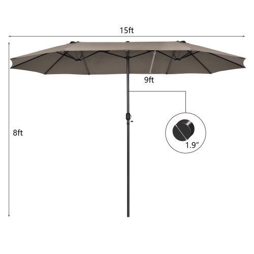 Patiojoy 15FT Double-Sided Twin Patio Umbrella with Base Extra-Large Market Umbrella for Outdoor Beige/Coffee/Wine/Blue/Navy/Orange/Turquoise