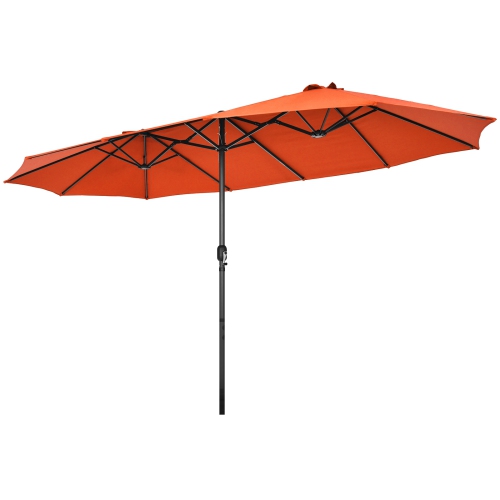Patiojoy 15FT Double-Sided Twin Patio Umbrella with Base Extra-Large Market Umbrella for Outdoor Beige/Coffee/Wine/Blue/Navy/Orange/Turquoise