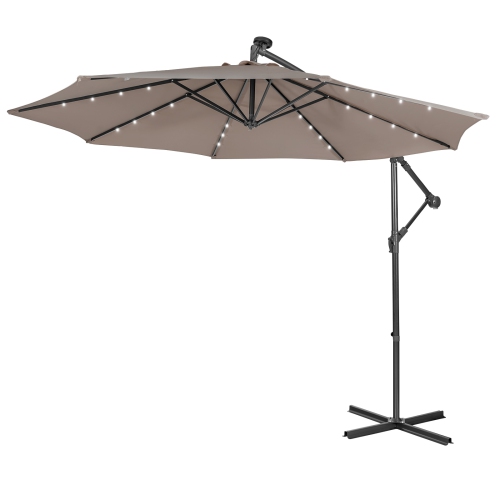 Patiojoy 10FT Patio Umbrella with 32 LED Lights Solar Powered Pool Umbrellas 8 Ribs Cantilever Offset Umbrella for Outdoor Beige/Coffee/Blue/Navy/Wine