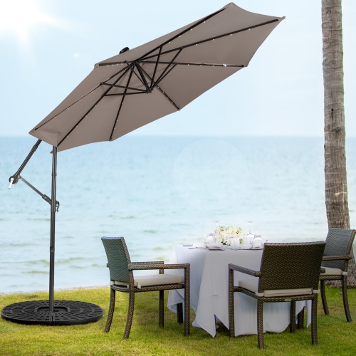 Patiojoy 10FT Patio Umbrella with 32 LED Lights Solar Powered Pool Umbrellas 8 Ribs Cantilever Offset Umbrella for Outdoor Beige/Coffee/Blue/Navy/Wine