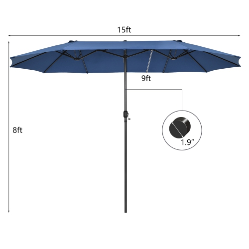 Patiojoy 15FT Double-Sided Twin Patio Umbrella with Base Extra-Large Market Umbrella for Outdoor Beige/Coffee/Wine/Blue/Navy/Orange/Turquoise
