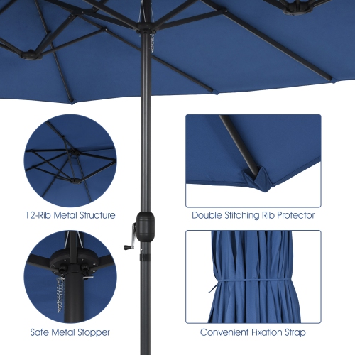 Patiojoy 15FT Double-Sided Twin Patio Umbrella with Base Extra-Large Market Umbrella for Outdoor Beige/Coffee/Wine/Blue/Navy/Orange/Turquoise