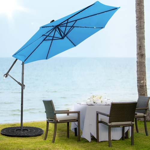 Patiojoy 10FT Patio Umbrella with 32 LED Lights Solar Powered Pool Umbrellas 8 Ribs Cantilever Offset Umbrella for Outdoor Beige/Coffee/Blue/Navy/Wine