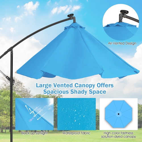 Patiojoy 10FT Patio Umbrella with 32 LED Lights Solar Powered Pool Umbrellas 8 Ribs Cantilever Offset Umbrella for Outdoor Beige/Coffee/Blue/Navy/Wine