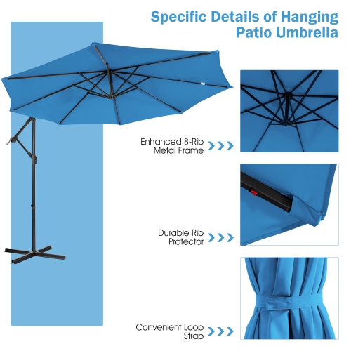 Patiojoy 10FT Patio Umbrella with 32 LED Lights Solar Powered Pool Umbrellas 8 Ribs Cantilever Offset Umbrella for Outdoor Beige/Coffee/Blue/Navy/Wine
