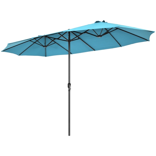 Patiojoy 15FT Double-Sided Twin Patio Umbrella with Base Extra-Large Market Umbrella for Outdoor Beige/Coffee/Wine/Blue/Navy/Orange/Turquoise