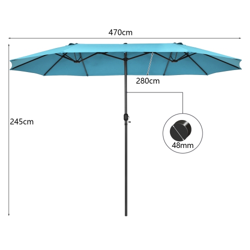 Patiojoy 15FT Double-Sided Twin Patio Umbrella with Base Extra-Large Market Umbrella for Outdoor Beige/Coffee/Wine/Blue/Navy/Orange/Turquoise