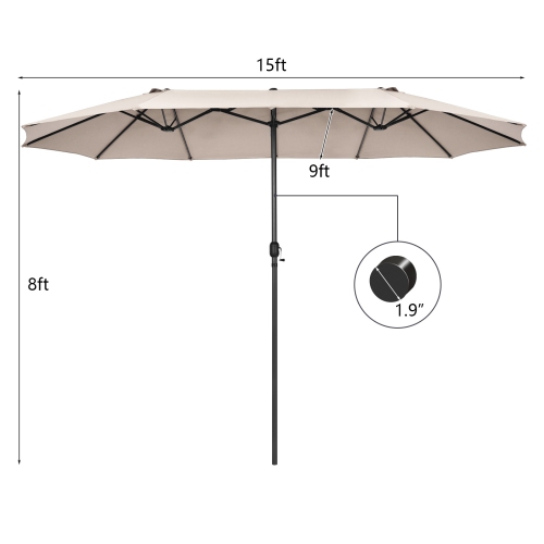 Patiojoy 15FT Double-Sided Twin Patio Umbrella with Base Extra-Large Market Umbrella for Outdoor Beige/Coffee/Wine/Blue/Navy/Orange/Turquoise