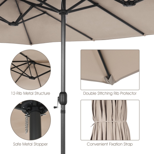 Patiojoy 15FT Double-Sided Twin Patio Umbrella with Base Extra-Large Market Umbrella for Outdoor Beige/Coffee/Wine/Blue/Navy/Orange/Turquoise