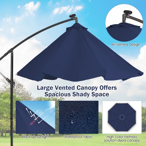 Patiojoy 10FT Patio Umbrella with 32 LED Lights Solar Powered Pool Umbrellas 8 Ribs Cantilever Offset Umbrella for Outdoor Beige/Coffee/Blue/Navy/Wine