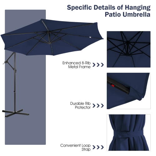 Patiojoy 10FT Patio Umbrella with 32 LED Lights Solar Powered Pool Umbrellas 8 Ribs Cantilever Offset Umbrella for Outdoor Beige/Coffee/Blue/Navy/Wine