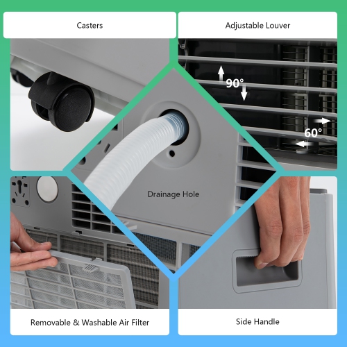 Climatiseur 2,93 kW portable avec télécommande Rafraîchisseur d'air 3 en 1 avec séchage
